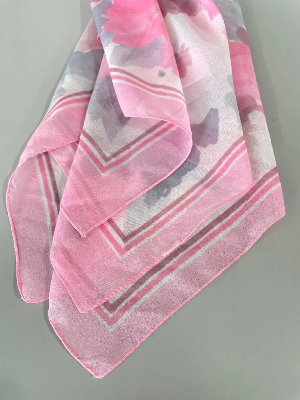 Vintage Scarf Floral Watercolor Print Square Pink White Gray Boho Feminine Fairy